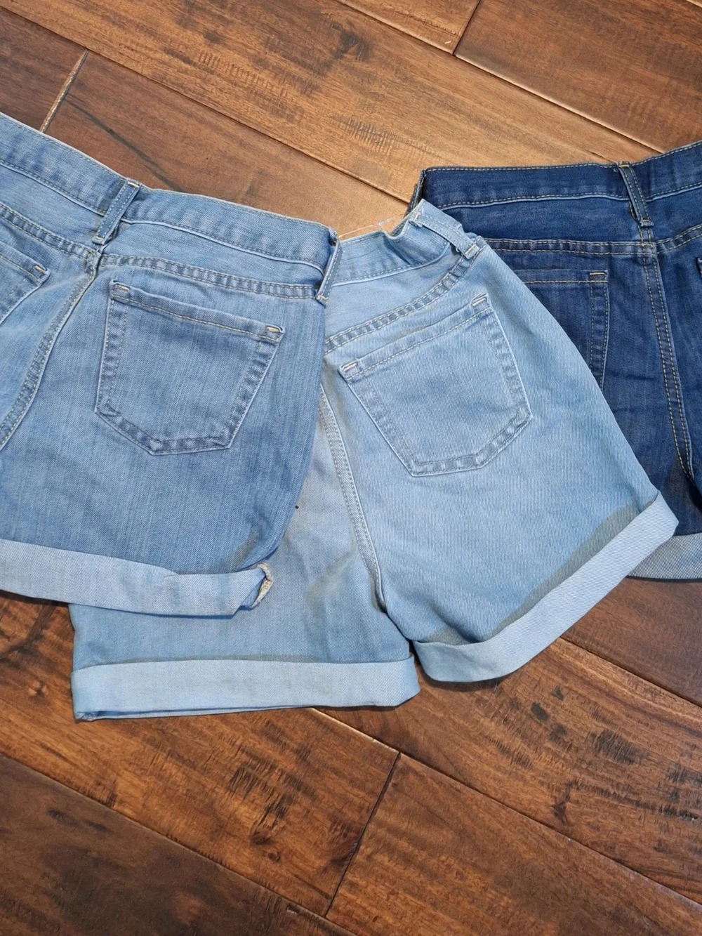 The Childrens Place Girls Denim Shorts -3 Pair Light Blue & Dark Blue Washes